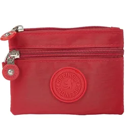 Waterproof Canvas Coin Purse with Key Ring - Wear - Resistant Wallet & Credit Card Holder (RED)