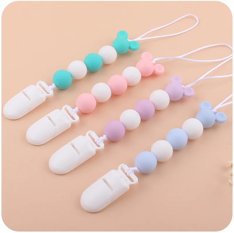 Silikon Baby Schnuller Clip Beißring runde Perlen Schnuller Halter Kette Pflege Maus Kauen Spielzeug Dusche Geschenk für Zahnen Babys – Detail 8