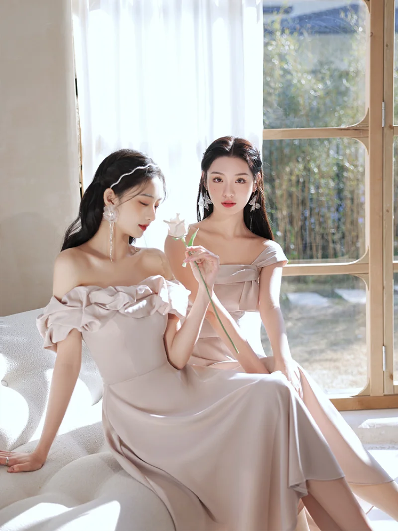

Wedding Evening Party Dress for Women Elegant Sexy Off The Shoulder Solid Long Skirt Women's Bridesmaid Party Dresses Vestidos