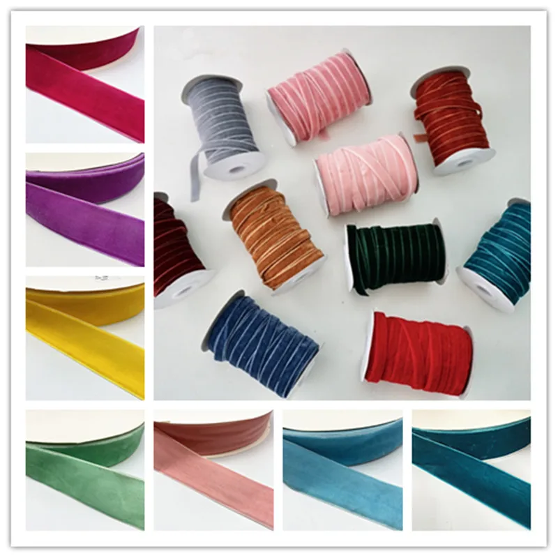 Polyester Velvet Ribbon 5yards 6mm-38mm Single Face Line Bowknot Christmas Party Decorations