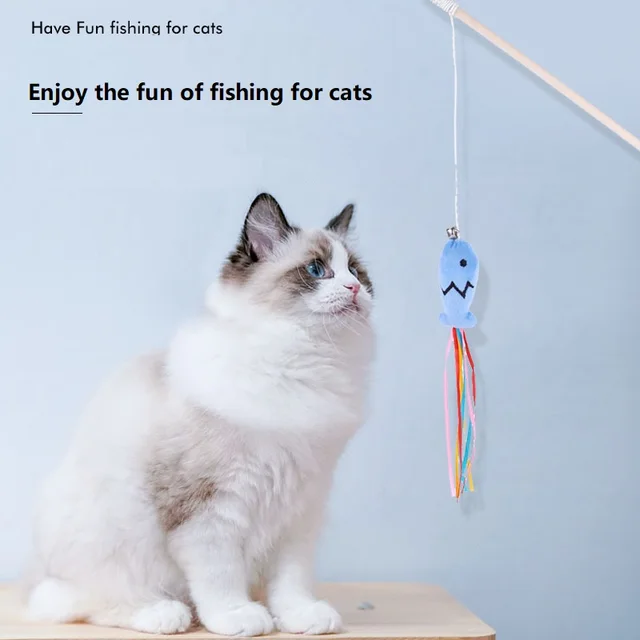 Fashion Cat Wand Toy Natural WoodenTeaser Wand for Cat Interactive Elastic String Cat Stick Pole Toy for Indoor 3