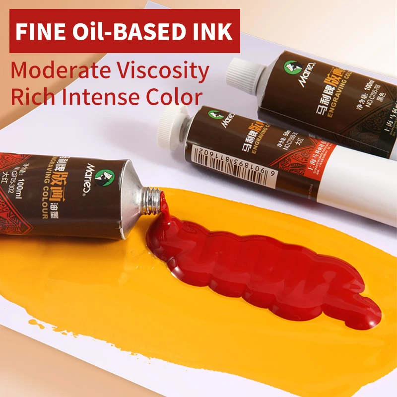 Marie's 6 Colors 50ml/1.69 oz Printmaking Inks,Oil-Based Printing Paint Linoleum Blocks on Paper Glue Board Wood,Wall for Adults 6