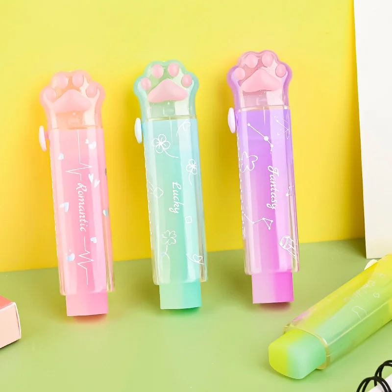 Pencil Eraser Cute Cat Paw Retractable Erasers Gradient Colors Ice Cream & Jelly Colors No Residue Ideal for Student Use