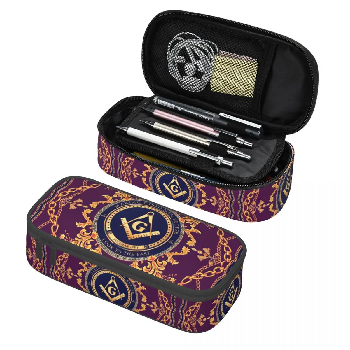 Freemason Baroque Design Cute Pencil Case Girl Boy Large Capacity Masonic Mason Pencil Box Students Stationery