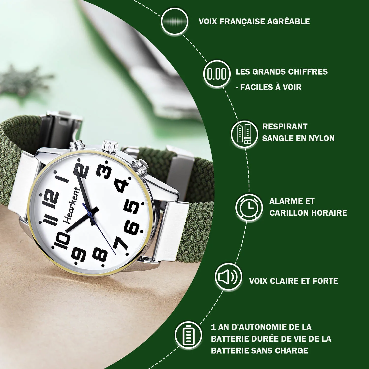 Heartkent Talking Watch for blond Men French One-touch Chimme Alarm Quartz Watches for Visually repaid otherwise loudspeaker Watch