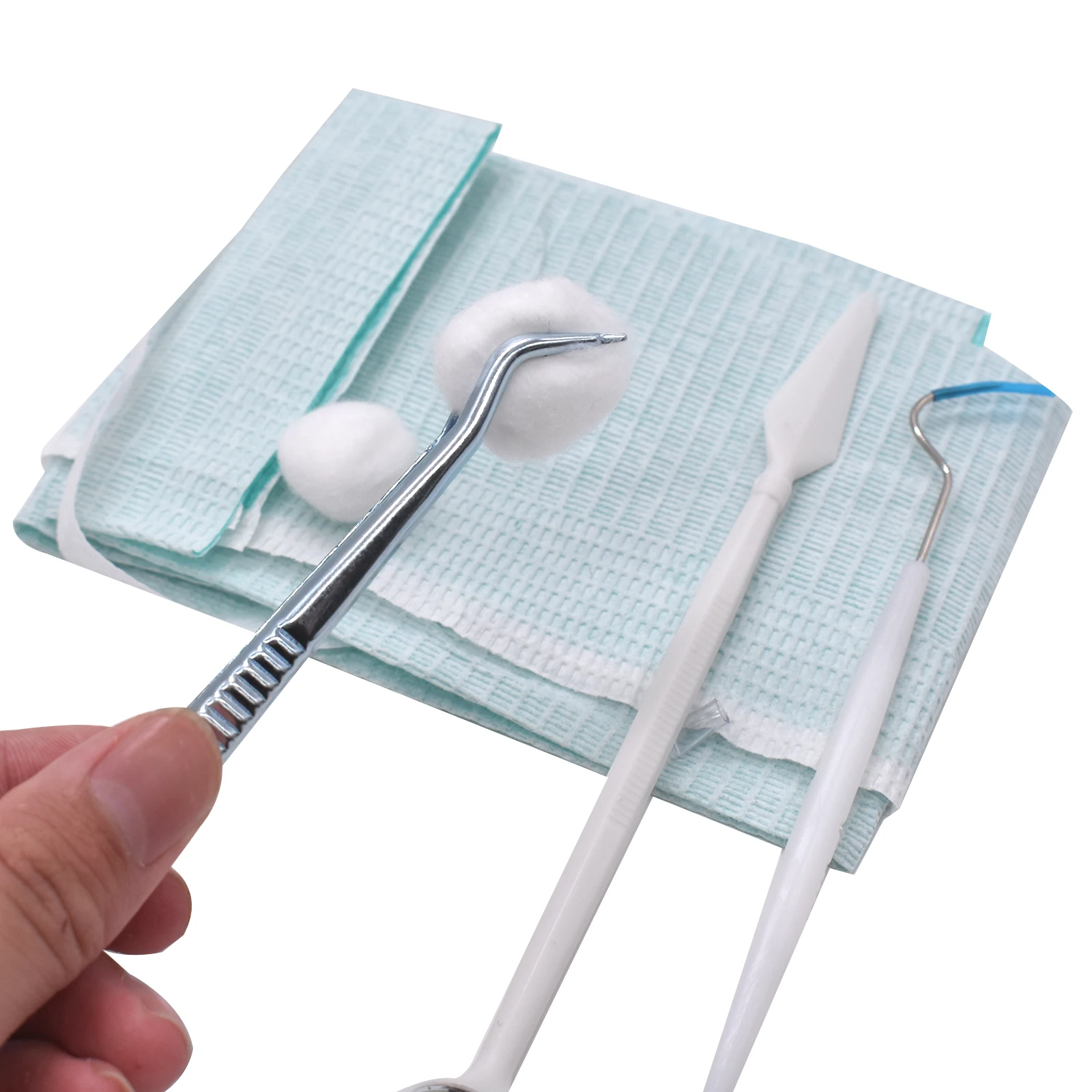 

10 set Professional Disposable Dental Hygiene Kit Oral Examination Set Dental Tweezer Probe Mouth Mirror Cotton Ball Scarf