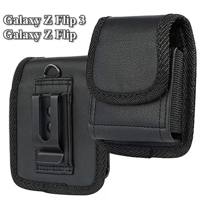 Leather Phone Pouch Case For Samsung Z Flip 3 5G Belt Clip Holster Oxford Cloth Phone Cover For Motorola Razr 5G Waist Bag Capa