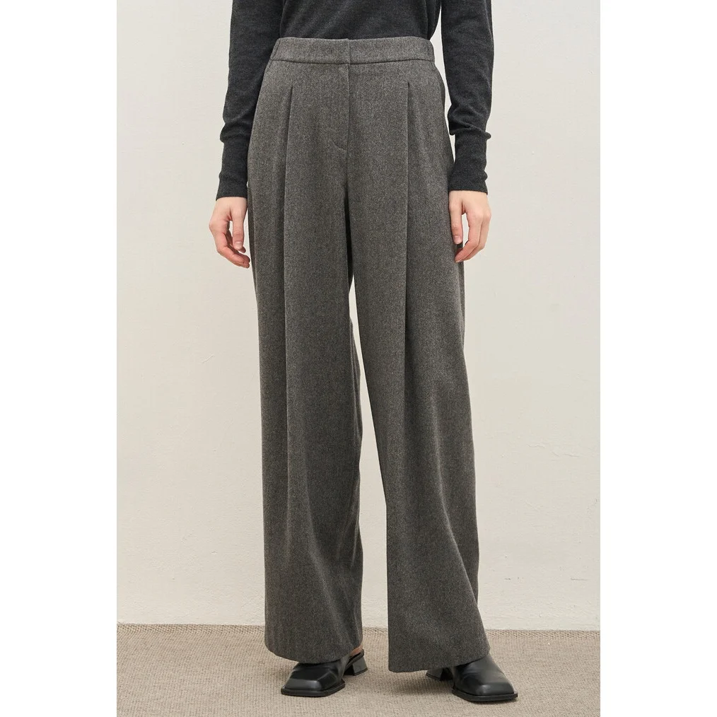 Loose Wide Leg Pants Elastic Waist Commute Pleated Versatile Comfortable Korean Sle Long Pants for Women Casual Wear