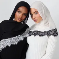 Hijab Ramadan en Rayonne, Coton et Modal, avec bordure en dentelle, Turban respirant, Châle uni en coton, Foulard pour femmes 2