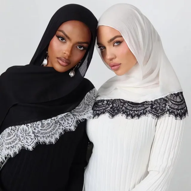 106200-8bc0fd.jpg Hijab Ramadan en Rayonne, Coton et Modal, avec bordure en dentelle, Turban respirant, Châle uni en coton, Foulard pour femmes