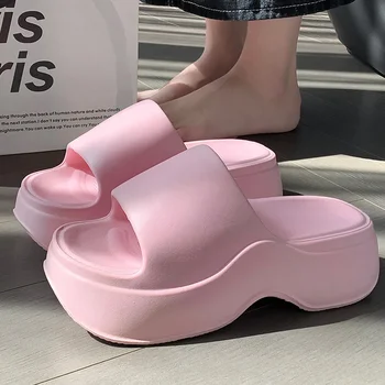 YNPO Solid Color EVA Platform Slippers Women Thick Sole Non Slip Beach Slides Sandals Lady Summer Soft Sole Wedge Heel Slipper 1