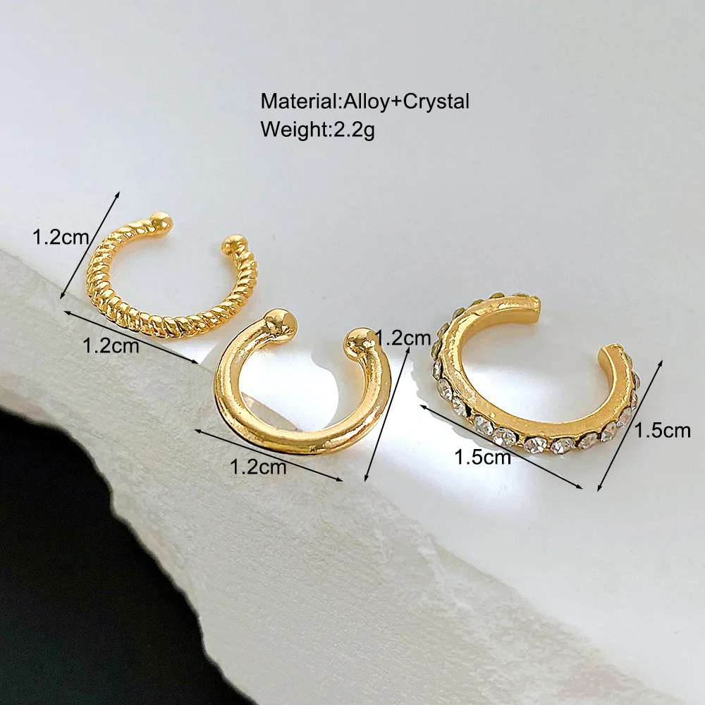 Crystal Clip Earrings for Women Girls Minimalist Metal Mirco Pave Rhinestone Fake Piercing Ear Jewelry