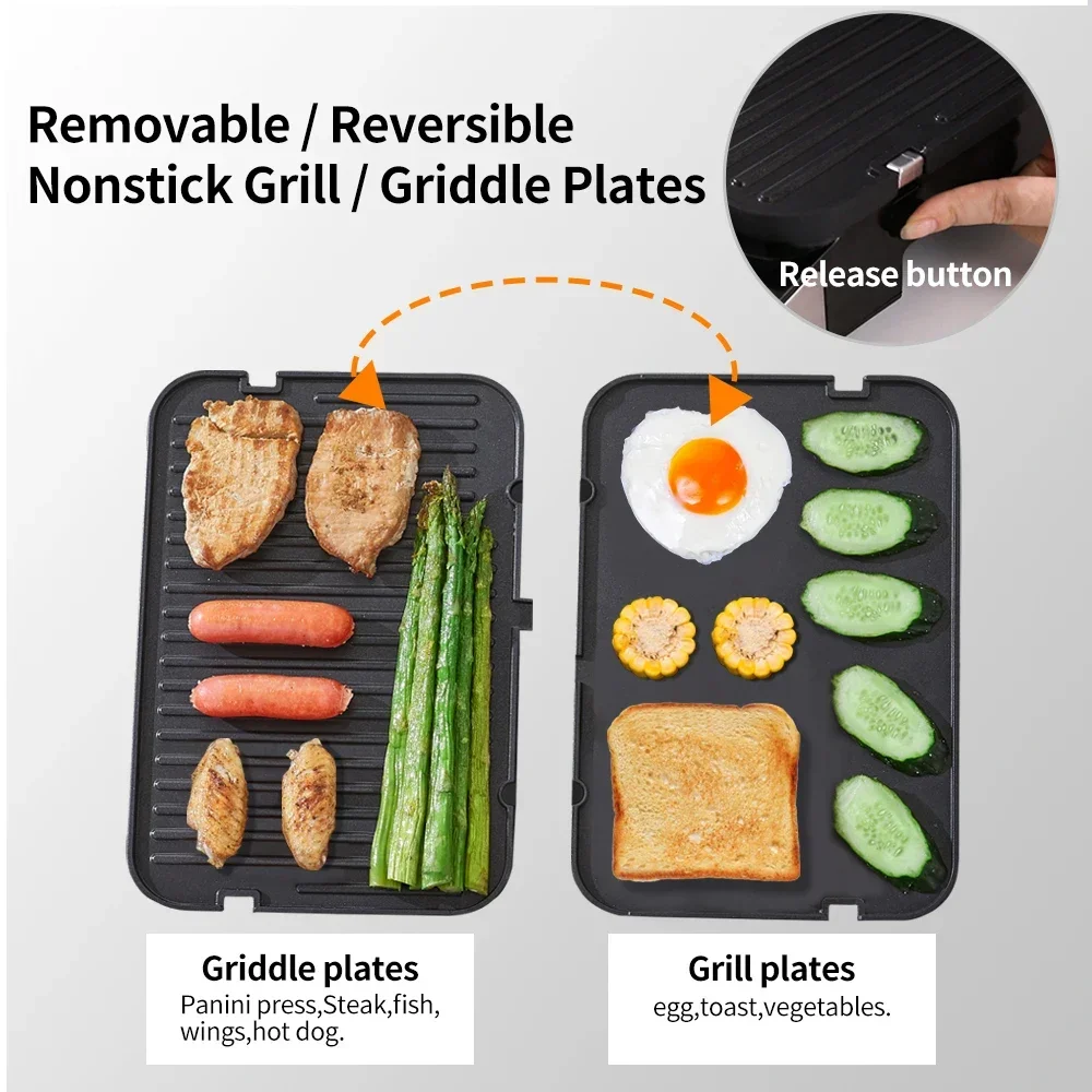 BioloMix 2000W Electric Contact Grill Digital Griddle and Panini Press, Optional Waffle Maker Plates, Opens 180 Degree Barbecue 5