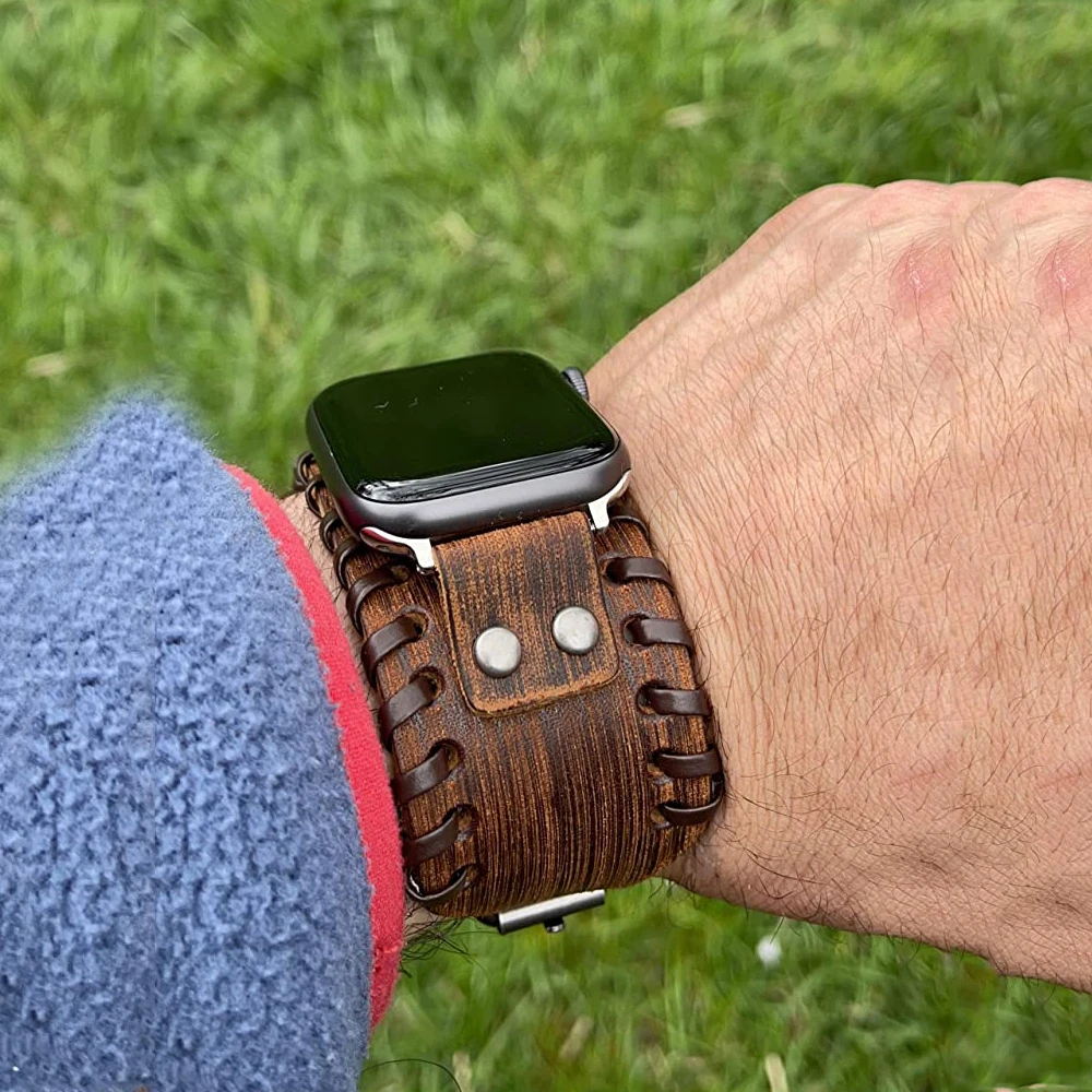 For apple watch 44mm 45mm band series 7 6 se 5 4 41mm 40mm strap for iwatch 3 42mm 38mm leather Cuff band Sports Bra
