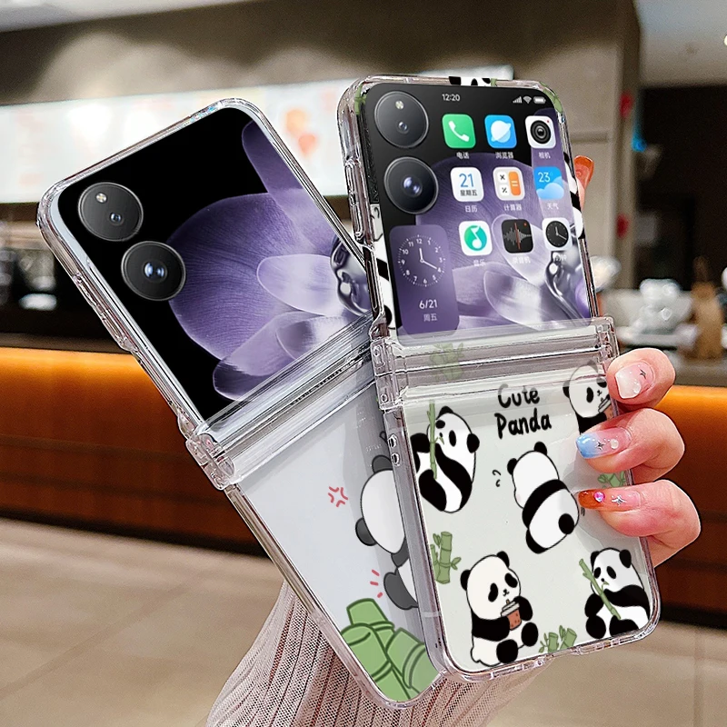 Panda Pattern Transparent Shockproof Phone Case - Slim Hard PC Clear Folding Cover