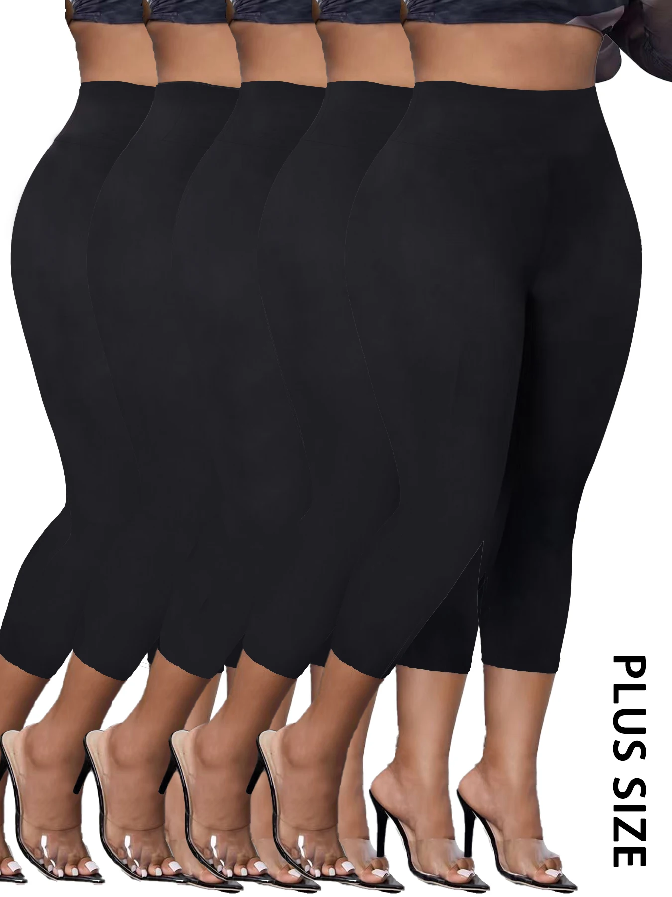 5er-Pack Übergrößen-Leggings für Damen Superweiche Hochtaillierte Bauchkontroll-Yoga-Caprihosen Workout-Laufleggings – Detail 7