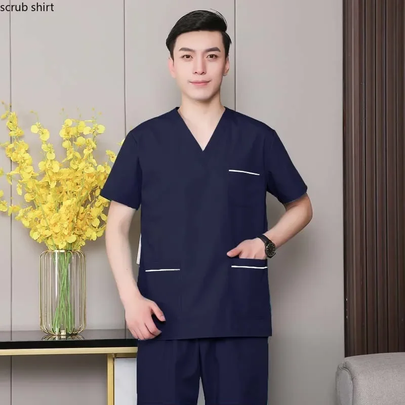 

Medical Uniforms Men Top Surgical Overalls Short Sleeve Nursing Clothes V Neck Scrub Shirt Veterinary Workwear Dentistry