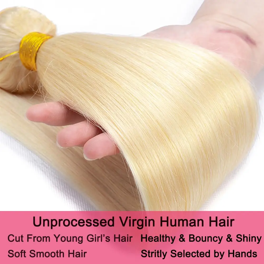 613 Honey Blonde Bundles Brazilian Straight Human Hair Bundles 1/3 Honey Blonde Hair Weave Extensions 26 28 30Inch