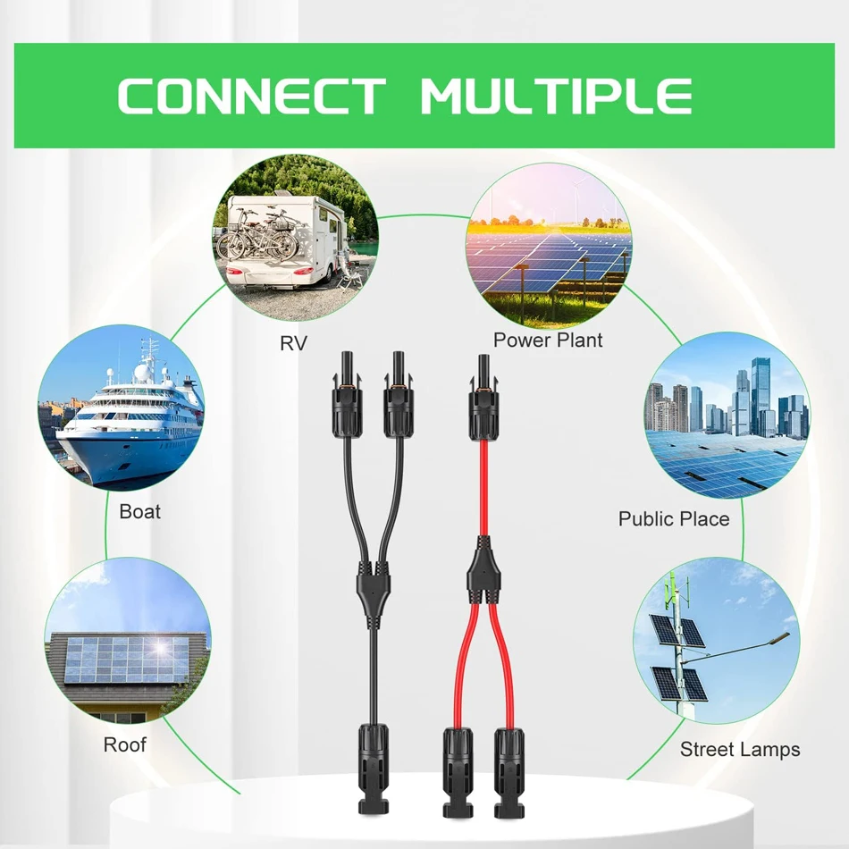 Solar Panel Connector Cable 1 Pair Y Branch Solar Panel 30A Cable Connector FFM MMF PV Wire T Splitter Photovoltaic 2pcs Solar Panel Cable Wire Connector