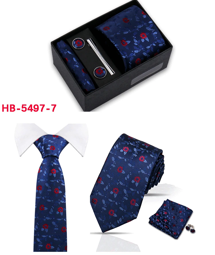 Mode Herren Krawatte Set Floral Einstecktuch Manschettenknöpfe In Geschenkbox Jacquard Gewebte Krawatten Set Für Männer Formale Hochzeit Anzug Zubehör – Detail 11