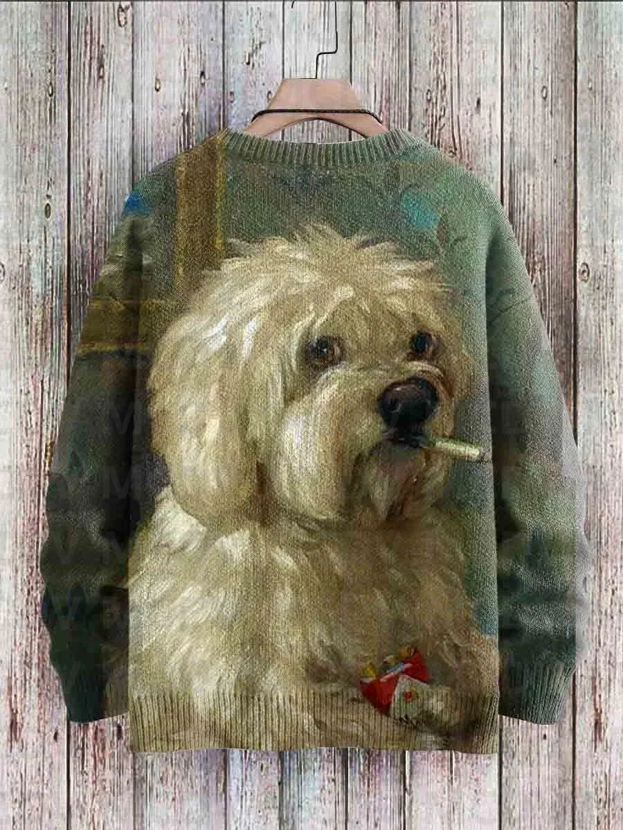 Cute Fox View Art Pattern Print Casual Knit Pullover Sweater Women For Men Sweater