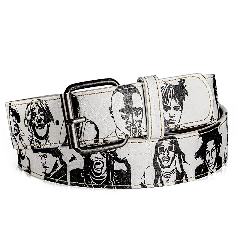 Trendy Hip-Hop Rock Rep Persona PU Street Belt, Fashion Versatile Adjustable Famous Rapper Printed Waistband For Casual，Parties