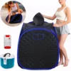 Portable Steam Sauna Tent Full Size Personal Steam Sauna Personal Home Spa with Remote Control Black with Blue Edge 1