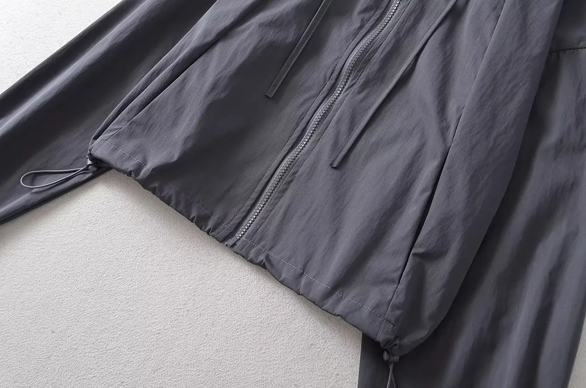ZR 스타일 Za 여성 의류 틈새 느슨한 Drawstring 허리 긴 소매 패션 후드 재킷