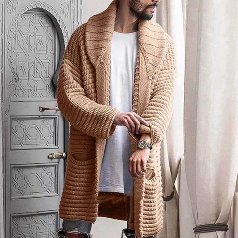Men's Sweater Cardigan 2023 Autumn And Winter New Medium Long Solid Color Fashion Casual Large Size Sweater