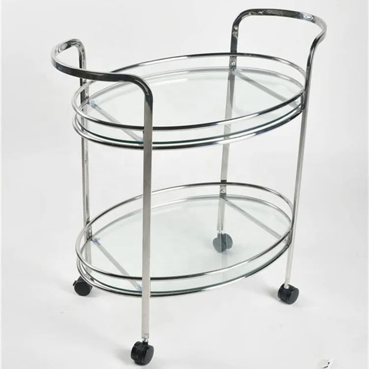 Luxus Silber Metallic Glas Bar Trolley Servieren Wein Trolley Edelstahl Getränke Trolley Hotel Restaurant Hochzeit Party