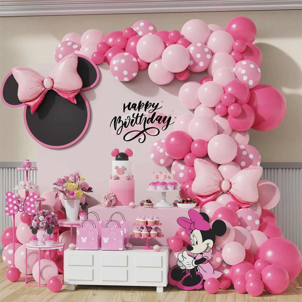 

89 Pcs Disney Minnie Themed Flamingo Red Balloons Garland Arch Kit Bow Latex Balloons Set Girls Birthday Baby Shower Home Decor