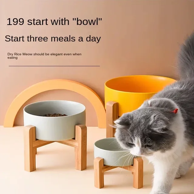 Big Dogs Bowl Thick Ceramic Pet Food Water Feeders Small Medium Large Dog Feeding Supplies Splash Proof with Wooden Stand Pet용품 4