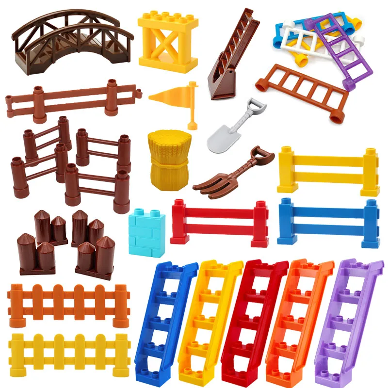Big Building Block City Farm Architecture Accessories Fence Pillar Bridge Ladder Compatible Duploed DIY Toys For Children Gift hot architecture mini street view city pastry cold drinking hamburg french fries shop amusement playground block brick toys gift