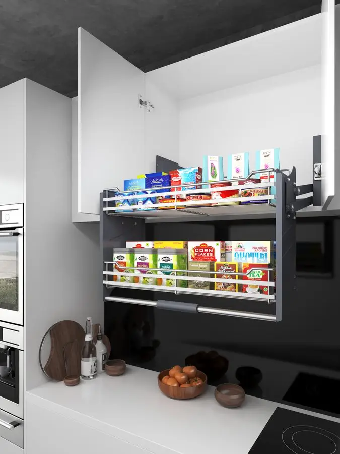 Kitchen Cabinet Lift Basket Kitchen Pull Down Basket Suspender Seasoning Hanging Storage Kitchen Lift Basket