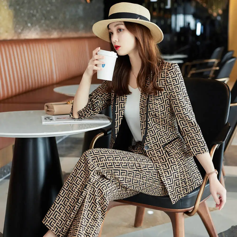 New Womens Office Formal Blazer Top Coat Wide Leg Pants Slim 2Pcs Suit  Korean