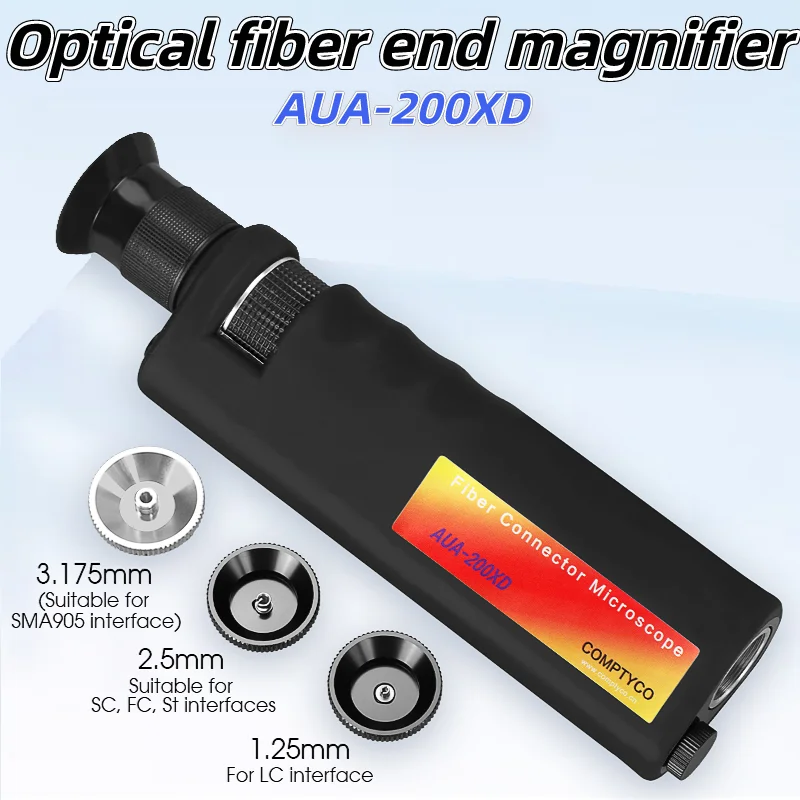 AUA-200XD/200X/400X Handheld Optical Fiber End Face Magnifier 3.175mm(SMA905) / 2.5mm(SC/FC/ST) / 1.25mm(LC) Adapter (Optional)