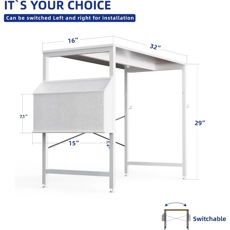32 Inch Computer Desk for Small Spaces with Storage Bag, Home Office Work Desk with Headphone Hook, Small Offic 3