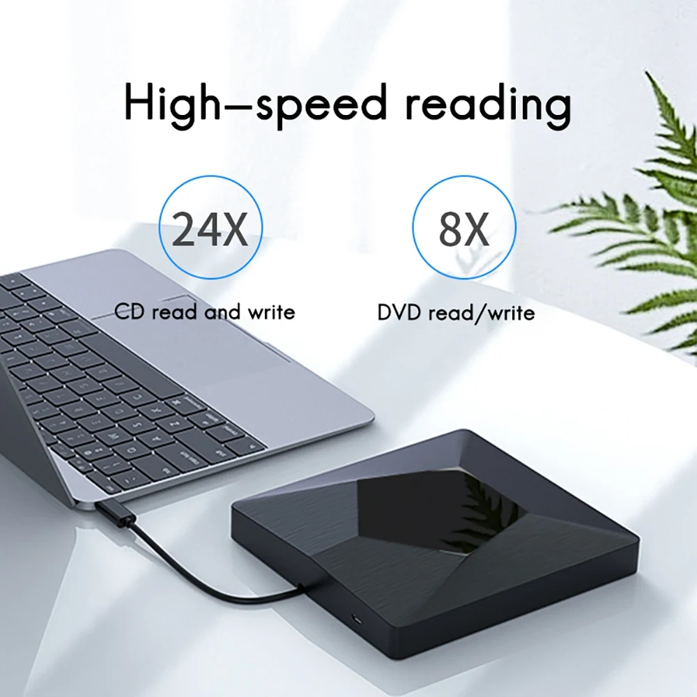 ORICO 버너 USB 3.0 외장 CD DVD 범용 드라이브, 휴대용 USB C 타입 모바일 광학 드라이브 CD DVD 버너