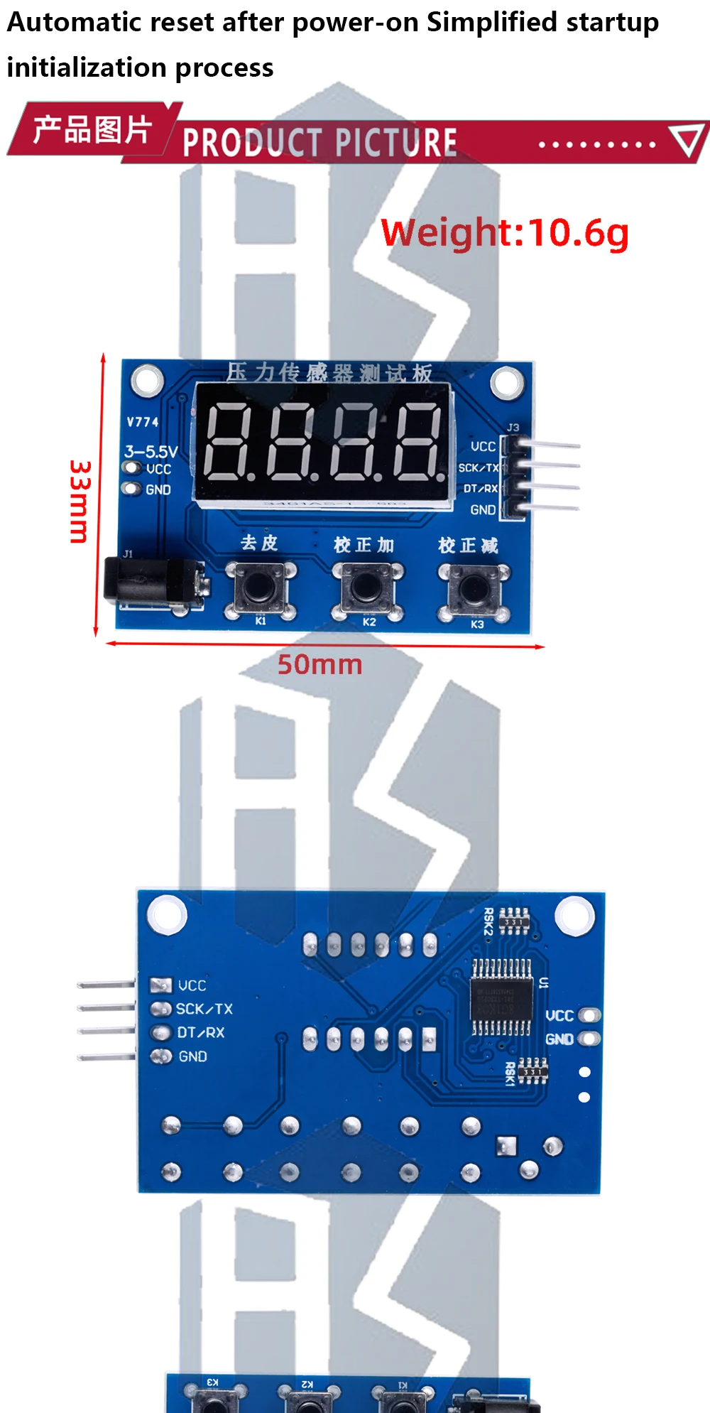 1~5PCS HX711 AD Module with Load Cell | Weight/Pressure Sensor + Digital Display for Arduino Electronic Scale
