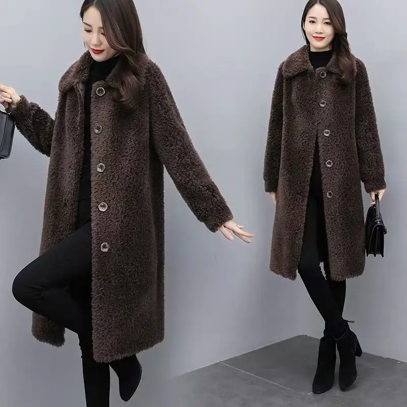 

Women Winter Lamb Fur Warm Long Wool Coat Female Thick Teddy Bear Casual Loose Oversize Outwears Ladies Natural s G723