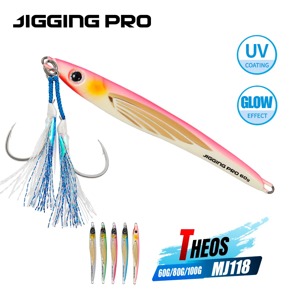 JIGGINGPRO THEOS Metall-Jig 60g 80g 100g Slow-Jigging-Köder Hartköder Salzwasser Künstlicher Ufer- und Hochsee-Angelköder