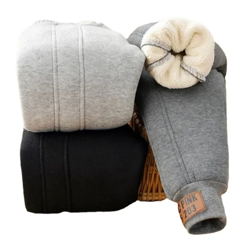 Winter Boys Thick Fleece Pants Lamb's Wool Trousers for Girls Children's Padded Warm Elastic Long Cotton Pants 4-14 Years