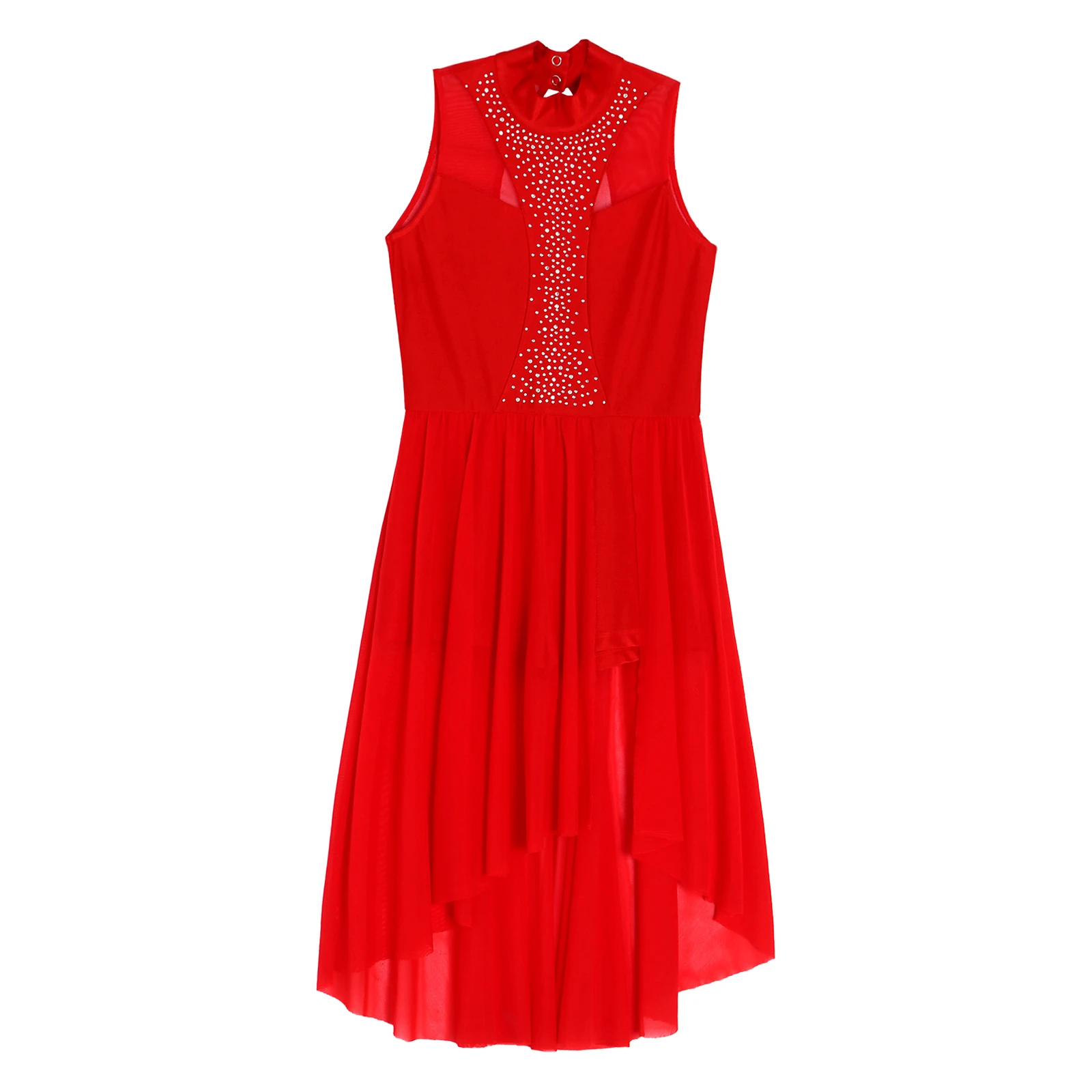 Kinder Mädchen Lyrical Dance Kleid Eiskunstlauf Ballett Gymnastik Trikot Strass Ärmellose Mesh Bühne Leistung Dancewear – Detail 9