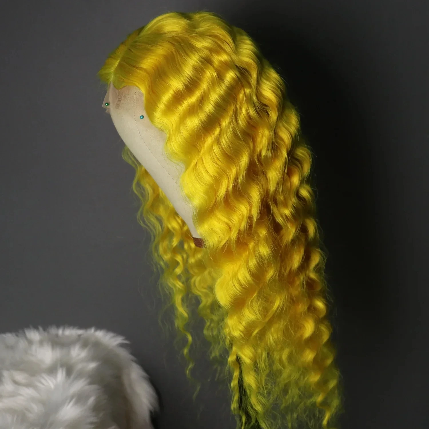 

Yellow Deep Wave Long Soft 26Inch Curly Preplucked Glueless Lace Front Wig For Black Women With Babyhair Daily Cosplay