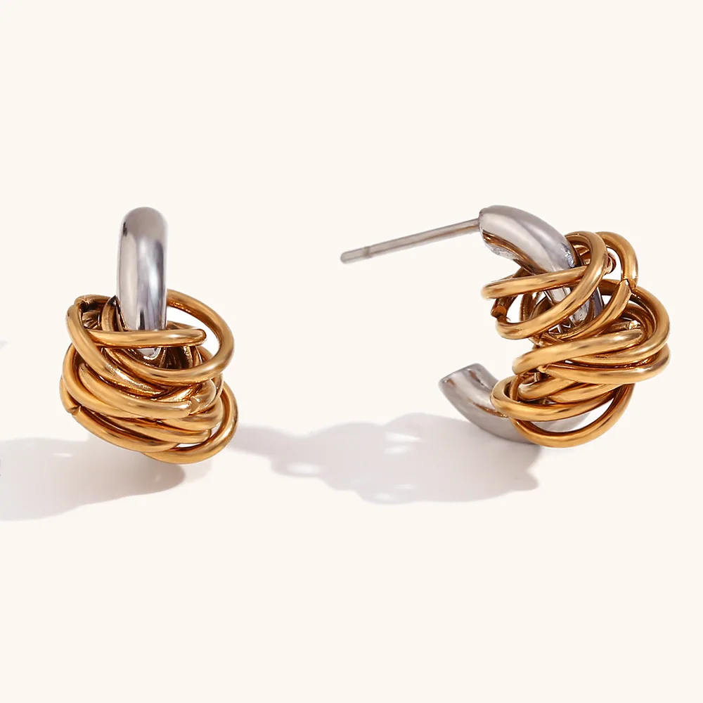 Vintage Golden Wrap Line Spiral C-shape Waterproof Hoop Earrings Mix Color Huggie Ear Buckle Femal Unique Jewelry 2025 Wholesale