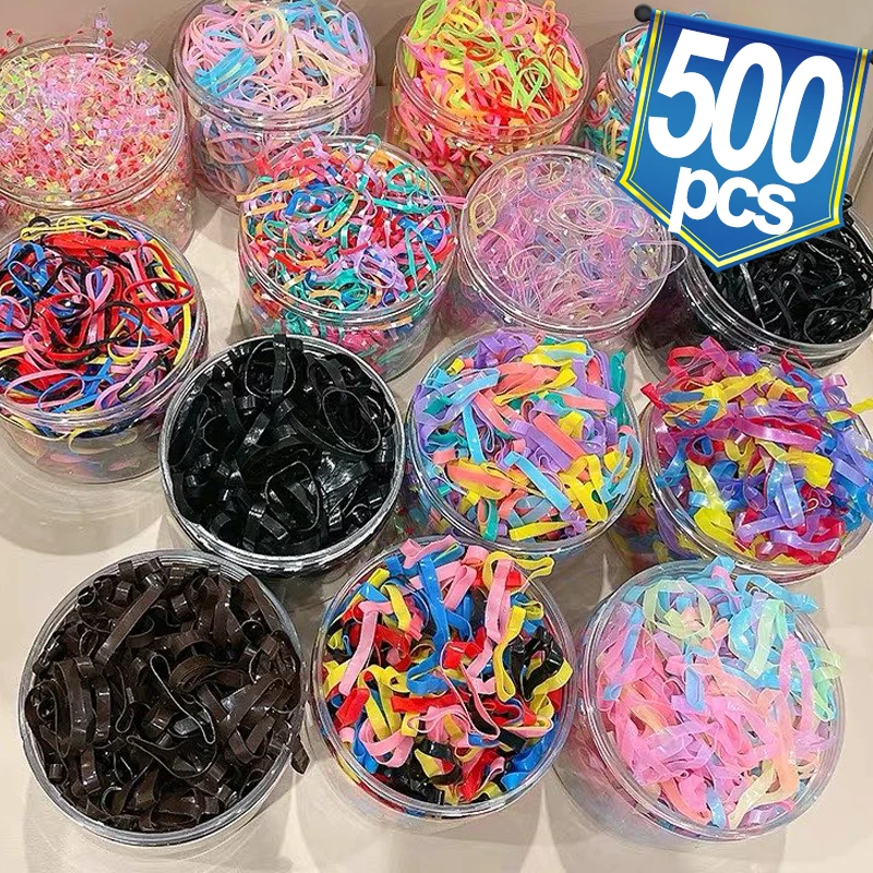 

500pcs/box High Elasticity Thicken Disposable Rubber Bands Girls Pigtail Holder Hair Ties Colorful Hair Band Hair Accessories