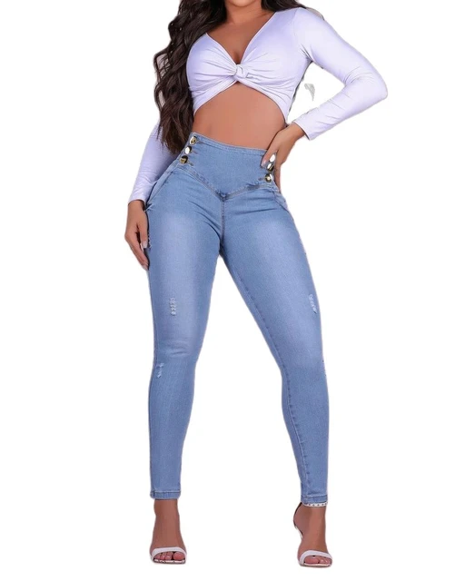 Pantalones moldeadores de cintura alta para mujer, Jeans ajustados de doble  botón, elevación de cadera, ropa moldeadora de alta elasticidad - AliExpress