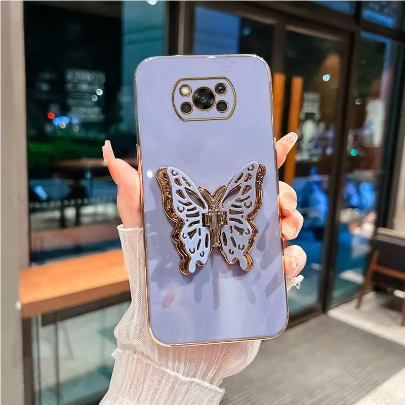 Luxury Butterfly Plating Holder Phone Case with Stand Feature