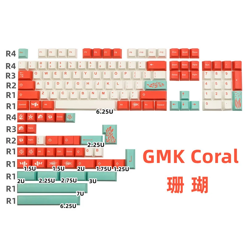 140 chaves conjunto gmk coral keycaps pbt