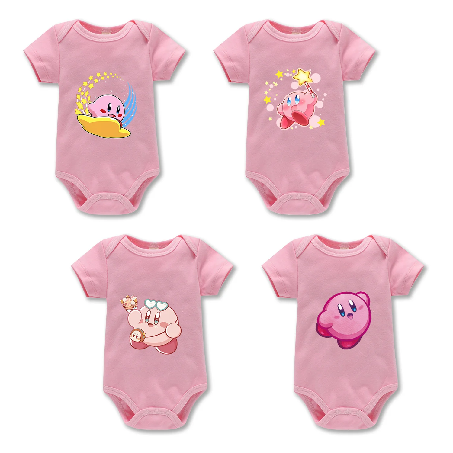 Kirby Vestiti Del Bambino Per Le Ragazze Neonato Carino Rosa Cartone Animato Stampato Neonato Tuta In Cotone Manica Corta Tuta Bambino Abiti Regalo